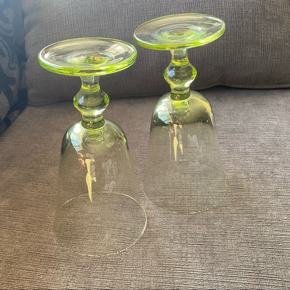 2 Retro Vintage Inspired Lime Green Glass Water Iced Tea Goblet - Picture 6 of 8